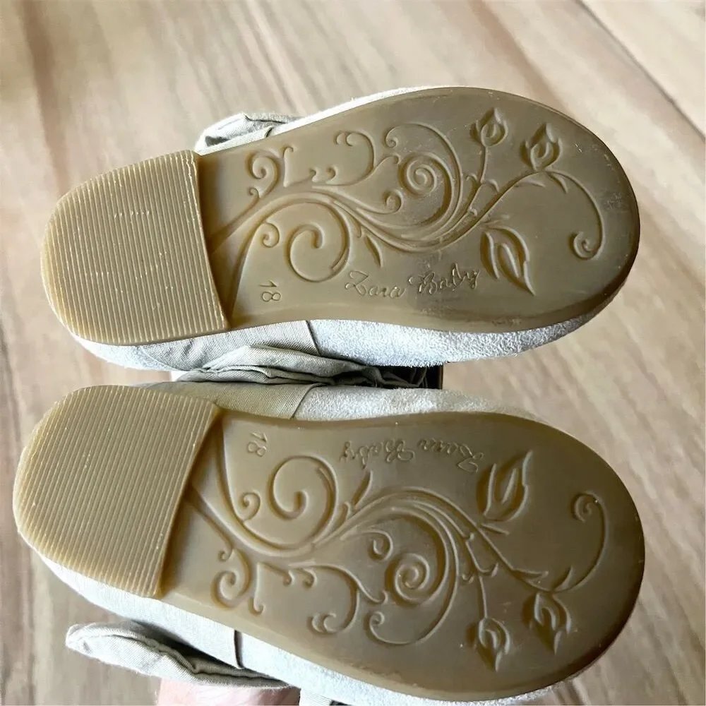 Zara Ballet Flats Brown Suede Bow Detail Size 18 Months